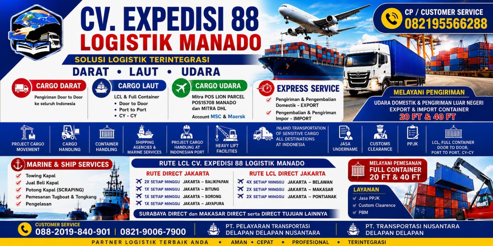 Banner informasi layanan CV Expedisi 88 Logistik Manado