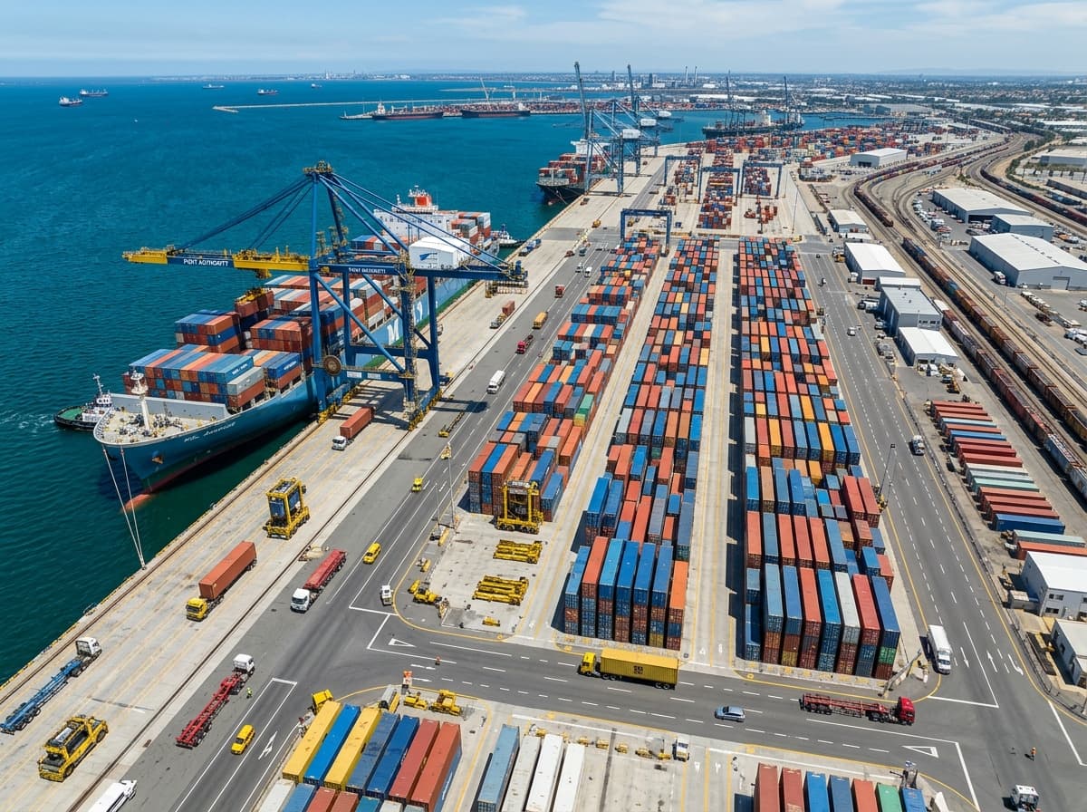 Operasional terminal peti kemas dan logistik di pelabuhan